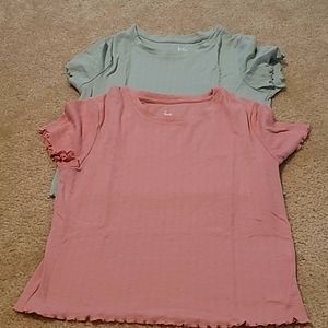 Green and pink crop tops